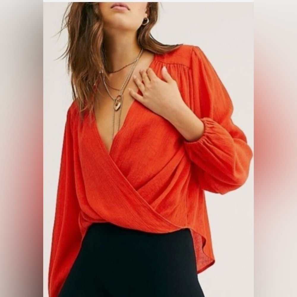 Free People Check On It Wrap Top in Black Size small